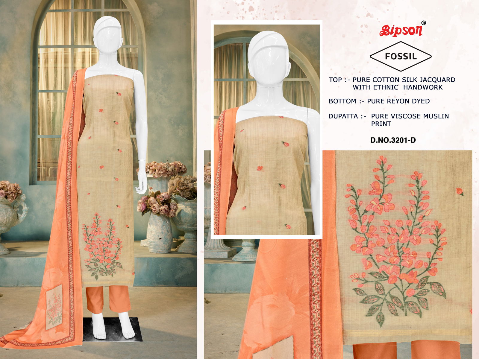 Fossil 3201 By Bipson Cotton Silk Wholesale Dress Material In India